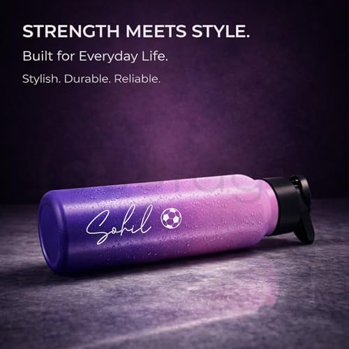 Image of COURAGE Stainless Steel Customize Sipper Water Bottle 1Liter Leak Proof for Fridge Home Office Travel School Kids Boys Girls Adults Sports Gym Yoga - Light Pink- Purple