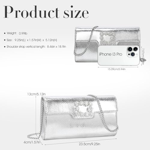 Image of Evening Bag Clutch Purses for Women Elegant Rhinestone Handbags for Formal Wedding Party & Cocktail Prom (silver)