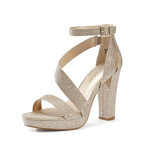 DREAM PAIRS Women's Gold High Chunky Heel Platform Open Toe Ankle Straps Pump Sandals Size 7 SDHS2208W