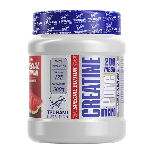 Tsunami Nutrition Creatine Micro Pure Aromatizzata, Polvere Micronizzata 200 MESH, 500g, Gusti Watermelon e Peach, Creatina Monoidrato, Senza Glutine, Senza Lattosio (500g, Watermelon)