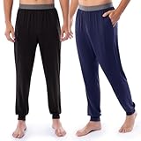 Fruit of the Loom Men's 360 Stretch 2-Pack Jogger Pajama Sleep Pant, Black/Navy, Medium