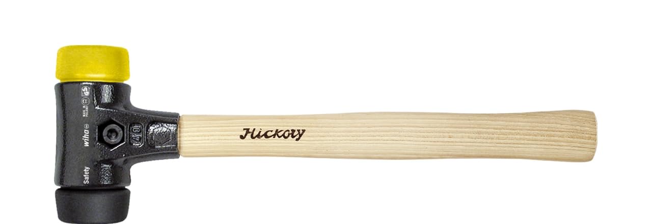 Wiha Martillo de cara blanda Safety de dureza media/semiduro con mango de madera Hickory, cabezal redondo 40, 325 mm (26435)