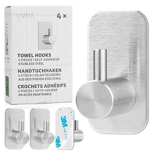 Colgador de puerta adhesivo: 4 percheros para toallas de acero inoxidable - perchas de baño para colgar - colgadores de pared autoadhesivos, toallero sin taladro, ganchos adhesivos para llaves LIVAIA