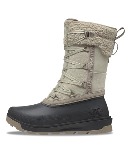 THE NORTH FACE Women's Shellista V Mid Insulated Waterproof Snow Boot | Molded 4.5 mm Lugs, Rubber Outsole, Clay Grey/TNF Black, 8