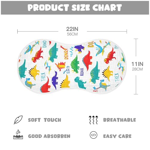 xigua Colorful Dinosaurs Muslin Baby Burp Cloths Set of 1, Super Soft & Absorbent Burping Rags, Cotton Burp Clothes Shower Gift for Newborn, Baby Girls and Boys4
