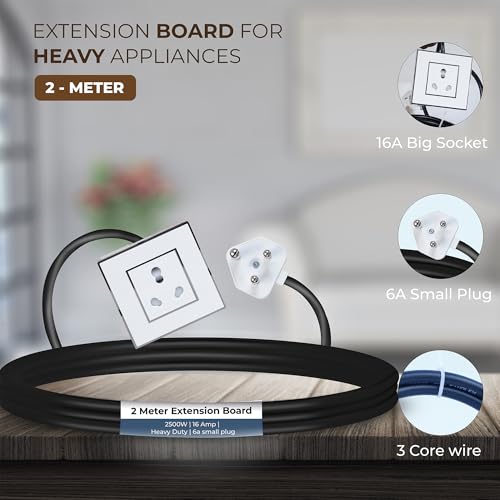 Image of Extension Board Heavy Duty Multi Socket 15A /16A /20A (2500 Watts 6A Small Plug, 2 Meter)
