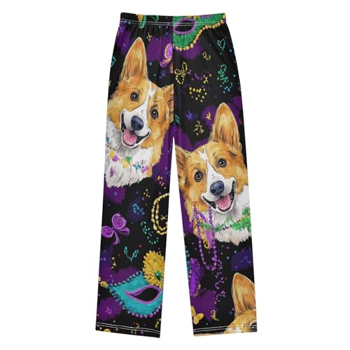 Corgi Dog Beads Butterfly Boys Long Pants Soft Trousers Elastic Waist Kids Lounge Bottoms with Pockets S-XL2