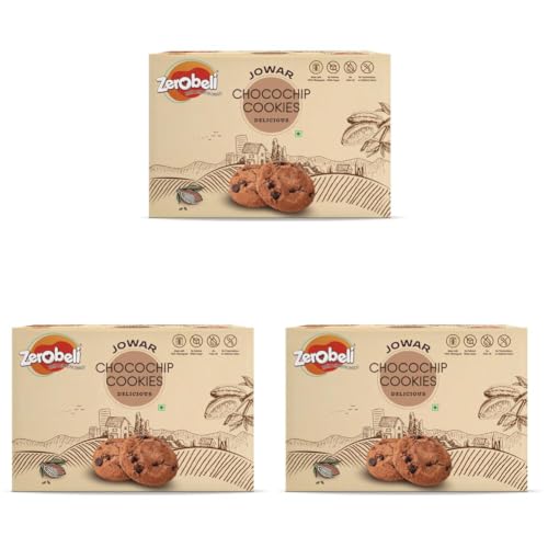 Image of Zerobeli Jowar Choco Chip Cookies | 250g | Made with Jowar, Oats & Whole Wheat | No Maida, No Palm Oil, No Preservatives | High-Fiber Healthy Snack for Kids & Adults (Pack of 3)
