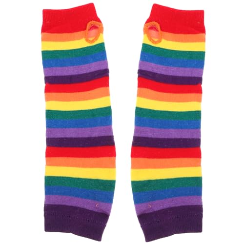 Tinksky Regenbogen-Streifen Arm-Wärmer Bunte Fingerlose Handschuhe Hülse für Frauen Mädchen Karneval Party Stützen