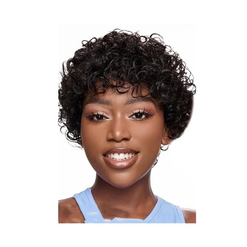Perruque naturel cheveux humains bouclés pour femmes coupe courte noire