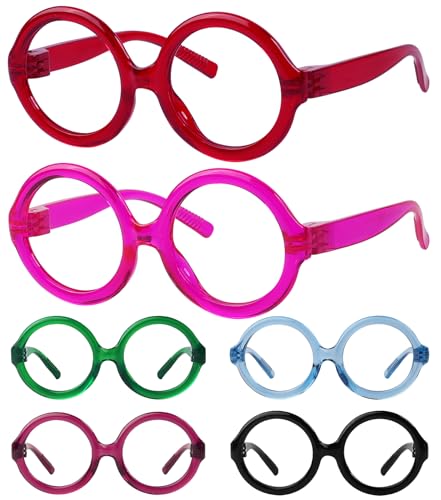 GUD Huge Round Reading Glasses with Screwless Spring Hinge Metalless 6 Pack Oversized Women Readers +2.75