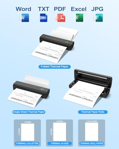 Image of Portable Printers Wireless for Travel, Bluetooth Thermal Printer | Supports 8.5 inch x 11 inch US Letter & A4 Size, Inkless Mobile Printer Work with Android iPhone Laptop for Home Office School