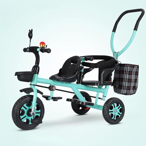 Triciclo para niños, triciclo 3 en 1 con doble asiento y varilla de empuje extraíble para padres, juguetes para exteriores para niños de 1 a 6 años, equipo de parque infantil preescolar