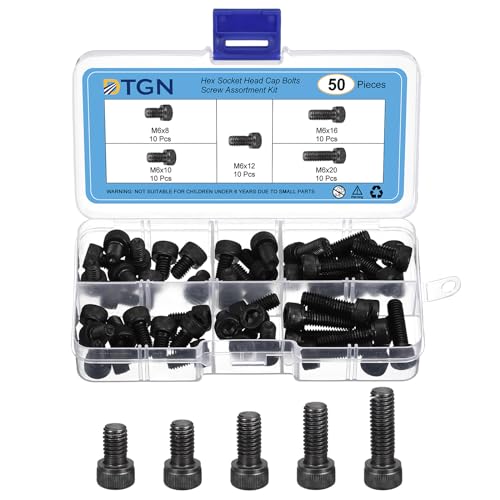 DTGN 50Pcs M6 Metric Screw Assortment, M6 Bolts Socket Head Screws