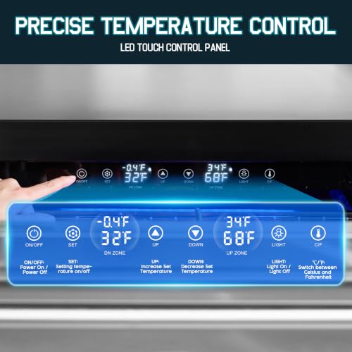 Image of Albott 24 Inch Under Counter Drawer Fridge, Dual-Zone Beverage Refrigerator | Stainless Steel Design, LED Touch Control, Adjustable Storage, Frost-Free, Low Noise, 34℉-68℉, -0.4℉ to 32℉