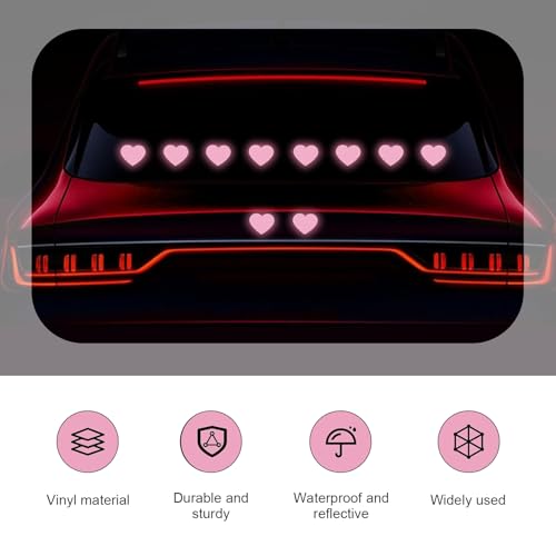 Image of 10 PCS Car PVC Heart Sticker, Reflective Crystal Color Grid Design Tailgate Body Scratch Decorative Car Sticker, Self-Adhesive Accessory, Suitable for Most Cars (Pink)