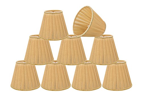 Aspen Creative 33113-9 Small Pleated Empire Shape Chandelier Clip-On Lamp Shade Set (9 Pack), Transitional Design in Gold, 5 Bottom Width (3 x 5 x 4 1/4), 4-1/4