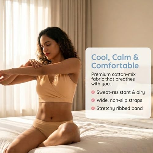 Image of The Mom Store Women's Cotton Maternity and Nursing Sleep Bra Sweat Resistant Convenient Feeding-Combo Pack