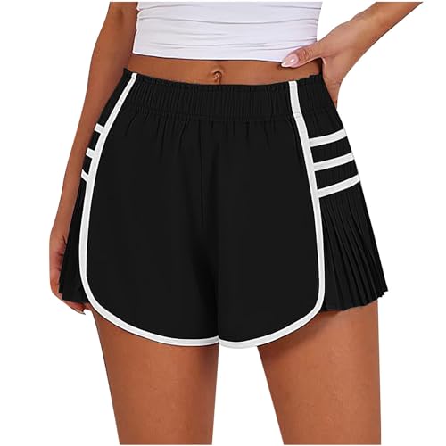 PNZLZIA High Waist Pleated Sports Shorts,Women's Sports Quick-Drying Pleated Shorts,Athletic Shorts for Women (Black,Medium)