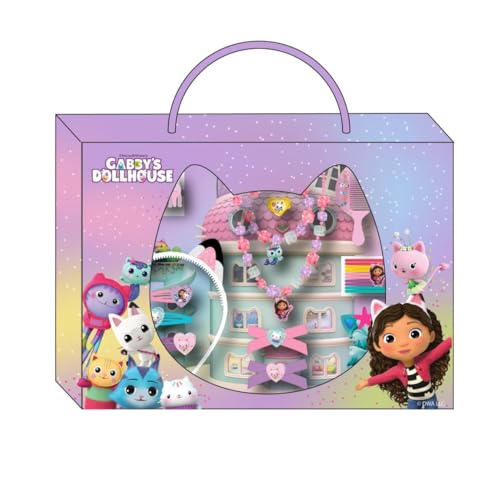 Gabby’s Dollhouse Beauty-Set – enthält 1 Haargummi aus Stoff, 10 Haargummis, 2 Pinzetten, 3 Haarnadeln, 2 Bürsten, 1 Haarband, 1 Halskette, 1 Armband und 1 Ring – Originalprodukt, entworfen in Spanien