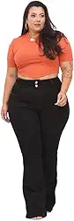 Calça Jeans Feminina Plus Size Flare Cintura Alta Com Lycra Preta