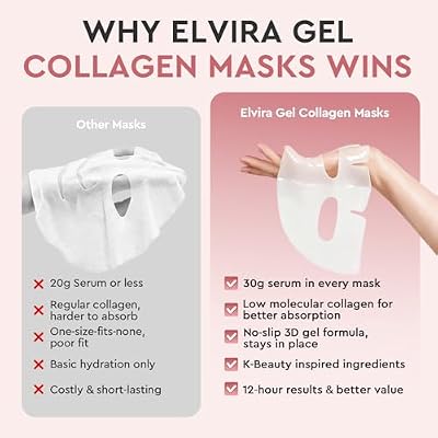 Elvira Bio-Collagen Real Deep Mask, Overnight Hydrating Face Mask with Hyaluronic Acid, Korean Skincare Face Mask for Moisturizing and Firming, Face Masks Sheet for All Skin Types, 4 Pack