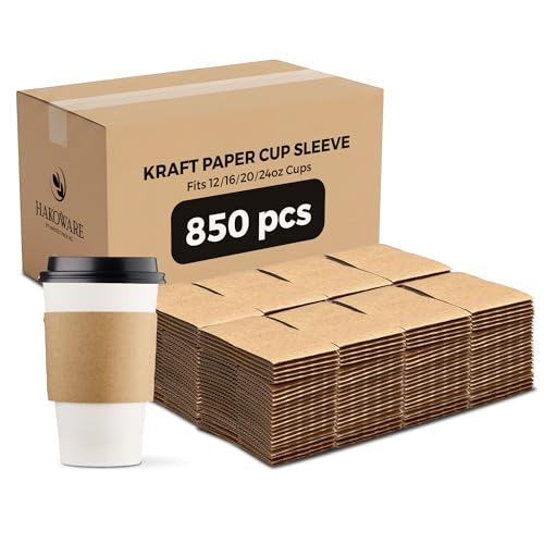 [850 COUNT]Harvest Pack Coffee Sleeves, Disposable Corrugated Brown Kraft Durable Coffee Cup Sleeves, Fits 12-24 oz Cups, Recyclable Cup Sleeve Holder, Hand Protector for Hot & Cold Drinks