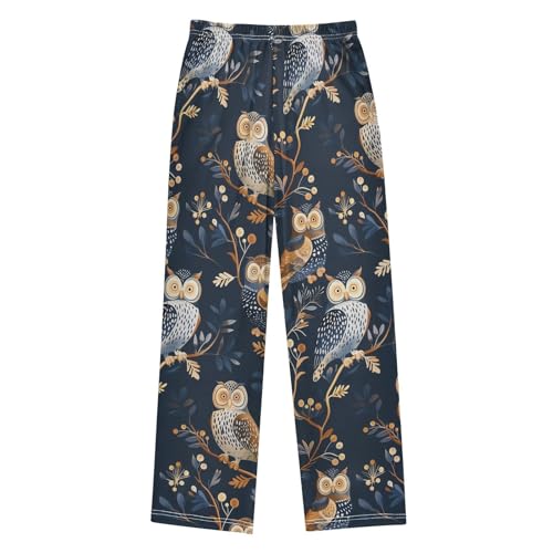 Owl Autumn Leaves Boys Long Pants Soft Trousers Elastic Waist Kids Lounge Bottoms with Pockets S-XL2