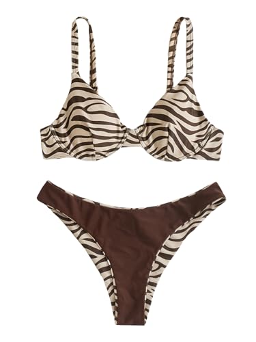SweatyRocks Women's 2 Piece Swimsuit Zebra Stripe Push Up Bikini Sets3