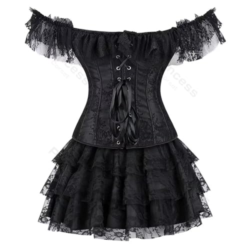 Corset for Women Skirt Set Top Plus Size Outfit Lace up Sleeved Gothic Medieval Renaissance2