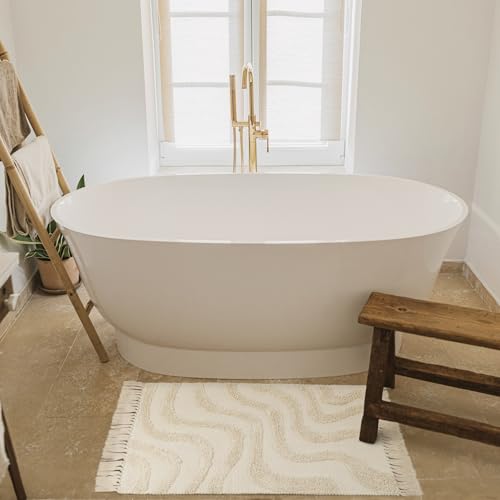 Beautiful Boho Rug with Tassels for Your Bathroom - Soft 2 x 3 ft. Cotton Rug Fits Perfectly Into Your Bath - Washable, Cream Colored Non-Slip Mat Ideal to Enhance Any Modern Home Decor, 24 x 36 inch