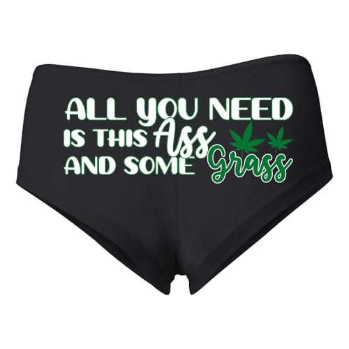All You Need is This Ass and Some Grass Christmas Women's Cotton Spandex Booty Shorts Black, Small