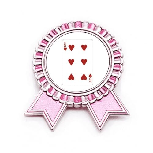 Broche en forme de cœur avec 6 cartes à jouer roses en métal taille M