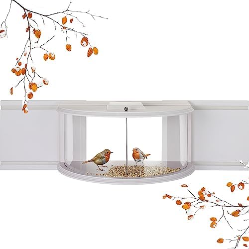 Sintuff Window Bird Feeder Inside House 180° Clear Window Feeder Watch Bird Window Feeder, White