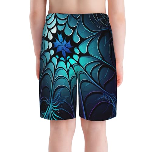 Boys Swim Trunks Beach Board Shorts Summer Bathing Suits Teen Kids, Spider Web Cool Art4