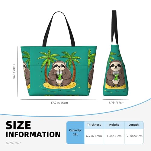 Beach Bag for Women, Waterproof Sandproof Beach Pool Travel Duffel Bags with 7 Pockets, Large Capacity Shoulder Tote Bag for Gym Travel Vacation Essential, Sloths Drinking Palm Trees4