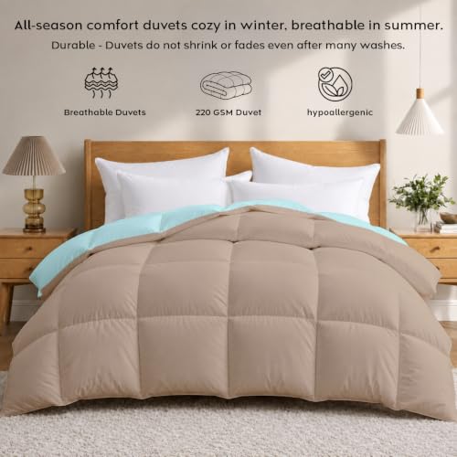 Image of AYKA Reversible Comforter 220 GSM Microfiber Reversible AC Comforter /Blanket for Winter /Quilt /Dohar /Duvets for King Size Blanket /Comforter Double Bed (Taupe & Aqua, 90 * 100 inch)