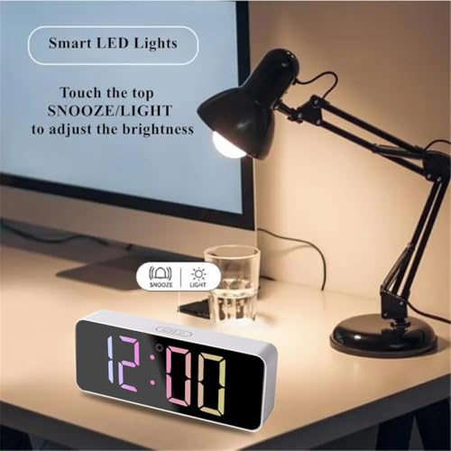 Image of Digital RGB LED Alarm Clock Large Display USB Rechargeable Temperature Snooze Timing Dimmer Function Innovative Multi Colorful Numeric Numbers Table Top Alarm Clock (1-pcs)