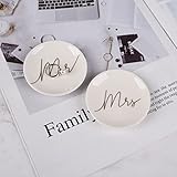 OIWTLIFE Mr and Mrs Ring Dish Small Size Jewelry Dishes Ceramic Jewelry Holder 2PCS Round Shape Ring Holder for Wedding Engagement Valentine's Day Gift, 2.6 Inches