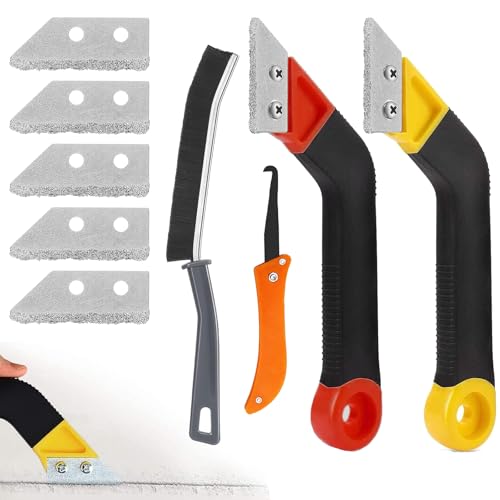 Pro Grout Removal Tool, 9 Pcs Grout Rake Tile Grout with 2 Grout Removal Tools 5 Pieces Extra Replacement Accessories and 1 Hand Saw Angled Grout Rake, 1 Pcs Brush for Tile Grout Remover