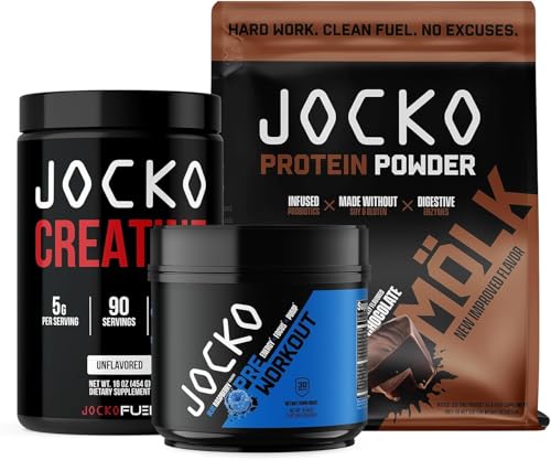 Jocko Fuel 3 Pack Gym Bundle - Creatine, Chocolate MOLK, & Blue Raspberry Pre Workout