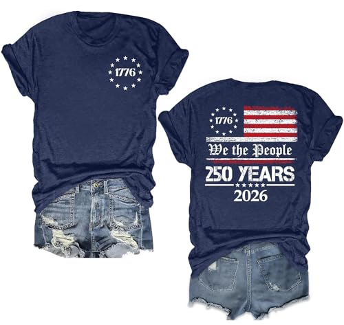 Image of Ithalt Patriotic Plus Size Shirts for Women 250th Anniversary USA Shirts American Flag Tshirt USA Short Sleeve Tops