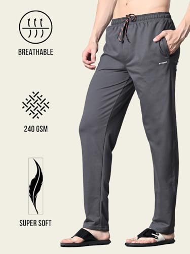Image of FITINC Regular Fit Cotton Lower Trackpant for Men with Zipper Pockets