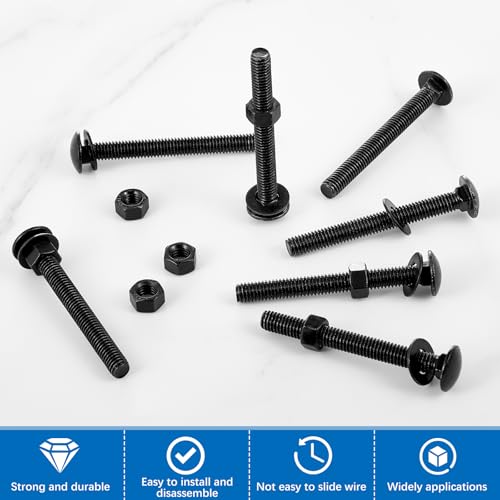 Image of Zonon 25 Sets 3 /8-16 x 3-1 /2 Stainless Steel Carriage Bolts and Nuts Kit Round Head Square Neck Carriage Bolts Screws and Hex Nuts and Flat Washers, Stainless 18-8 Full Thread Coverage (Black)
