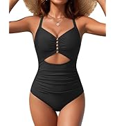 Blooming Jelly Womens One Piece Metal Cut Out Swimsuit Tummy Control Ruched Bathing Suit Full Cov...