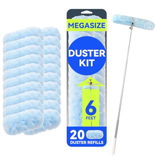 Image of 6 ft Duster Extended Handle with 20 Pcs Duster Refill for Swiffer, Duster with Extension Pole, Heavy Duty Duster Refills Kit for Ceiling Fan Blades, Cleaning, Furniture, Blind, Hard-to-Reach Areas
