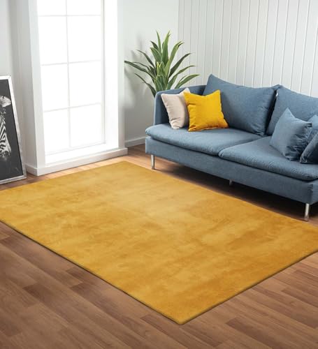 Image of Obsessions Large Indoor Polyester Carpet with Solid Pattern Felt Backing, Ideal for Bedroom & Living Room 160x230cm, Camel