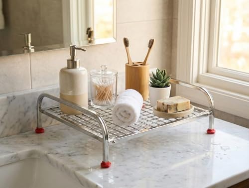 Image of Palomino Heavy-Duty Stainless Steel Shelf | Countertop Storage Organizer for Induction Cooktop, Office Supplies, & Toiletries