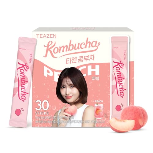 Image of TEAZEN Peach Kombucha Tea, Hydration Drink Mix, Sugar Free, Live Probiotics & Prebiotics, 30 Sticks, 5.29oz