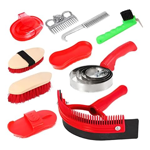 awagas 10pcs Horse Cleaning Tool Set, Horse Brushes Kit, Horse Brush Kit, Horse Grooming Brush Set, Horse Grooming Tools Set, Horse Grooming Set Horse Grooming Body Brush Kit for Horse Cleaning Cover
